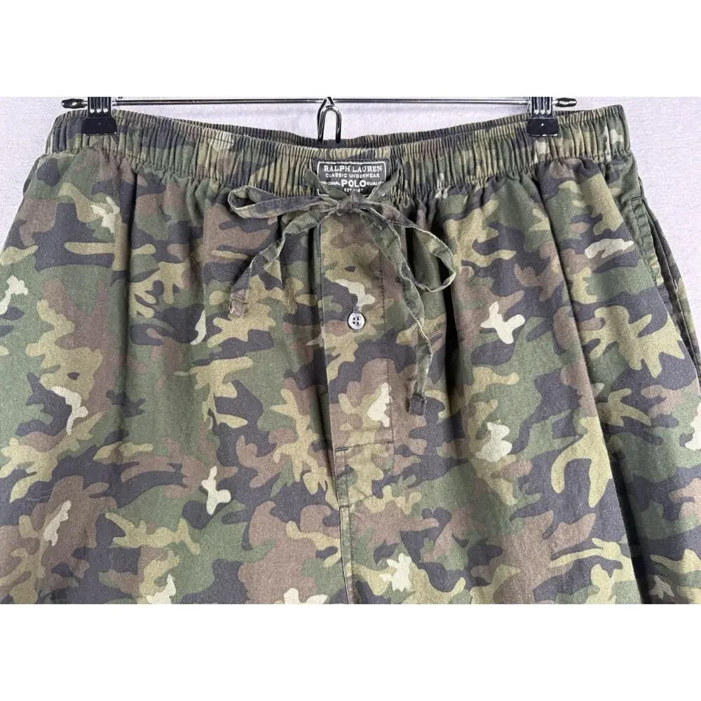 Polo Ralph Lauren Sleepwear Drawstring Pants Mens L Green Camo Loungewear Cotton